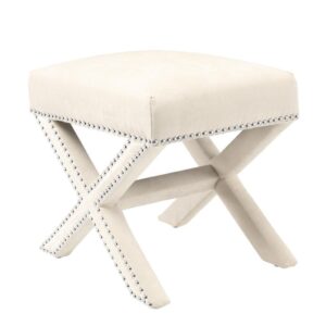 Perugio Ecru Velvet Studded Stool - Avant Garde Furniture - Designer Furniture Store & Luxury Home Decor