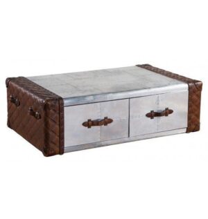 Piper Aztec Aluminum Brown Leather Coffee Trunk Table - Avant Garde Furniture - Designer Furniture Store & Luxury Home Decor