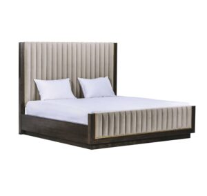Primavera Espresso Oak Beige Velvet Bed - Avant Garde Furniture - Designer Furniture Store & Luxury Home Decor