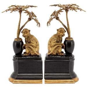 Regency Black Porcelain Bronze Monkey Bookend Set - Avant Garde Furniture - Designer Furniture Store & Luxury Home Decor