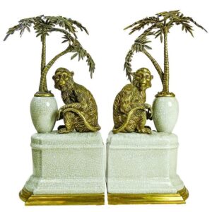 Regency Black Porcelain Bronze Monkey Bookend Set - Avant Garde Furniture - Designer Furniture Store & Luxury Home Decor