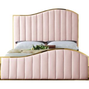 Regency Blush Velvet Gold Bed - Avant Garde Furniture - Designer Furniture Store & Luxury Home Decor