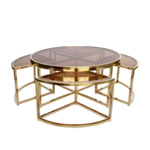 Regency Gold Glass Coffee Table Set - Avant Garde Furniture - Designer Furniture Store & Luxury Home Decor