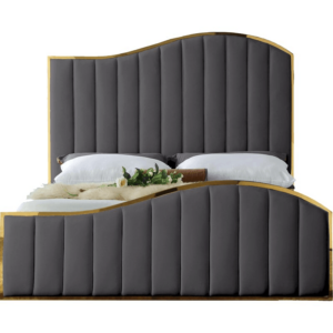 Regency Grey Velvet Gold Bed - Avant Garde Furniture - Designer Furniture Store & Luxury Home Decor