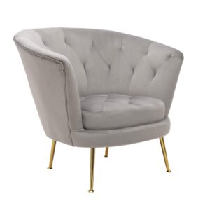 Regency Light Grey Velvet Tufted Gold Armchair - Avant Garde Furniture - Designer Furniture Store & Luxury Home Decor
