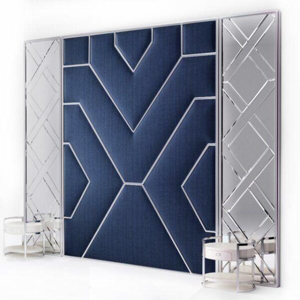 Skyscraper Dark Blue Velvet Chrome Mirror King Headboard - Avant Garde ...