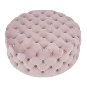 Roche Light Pink Round Velvet Ottoman 100cm - Avant Garde Furniture - Designer Furniture Store & Luxury Home Decor