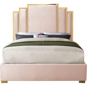 Rochester Blush Velvet Gold Bed - Avant Garde Furniture - Designer Furniture Store & Luxury Home Decor
