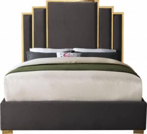 Rochester Grey Velvet Gold Bed - Avant Garde Furniture - Designer Furniture Store & Luxury Home Decor