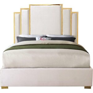 Rochester White Velvet Gold Bed - Avant Garde Furniture - Designer Furniture Store & Luxury Home Decor