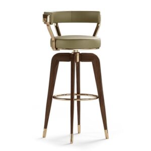 Sabini Olive Leather Walnut Brass Counter Stool - Avant Garde Furniture - Designer Furniture Store & Luxury Home Decor