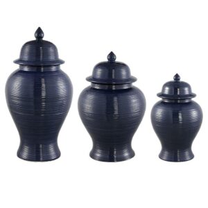 Salvatore Navy Ribbed Temple Jar Set of 3 - Avant Garde Furniture - Designer Furniture Store & Luxury Home Decor