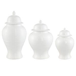 Salvatore White Ribbed Temple Jar Set of 3 - Avant Garde Furniture - Designer Furniture Store & Luxury Home Decor