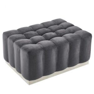 Savona Grey Velvet Chrome Ottoman - Avant Garde Furniture - Designer Furniture Store & Luxury Home Decor