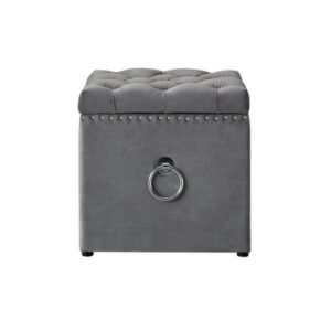 Savoy Grey Velvet Silver Ottoman Stool - Avant Garde Furniture - Designer Furniture Store & Luxury Home Decor