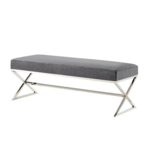 Savoy Light Grey Velvet Chrome Bench - Avant Garde Furniture - Designer Furniture Store & Luxury Home Decor