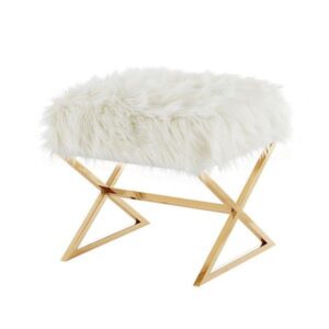 Savoy Mongolian Fur Gold Ottoman Stool - Avant Garde Furniture - Designer Furniture Store & Luxury Home Decor