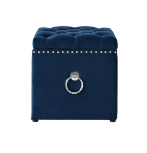 Savoy Navy Velvet Silver Ottoman Stool - Avant Garde Furniture - Designer Furniture Store & Luxury Home Decor