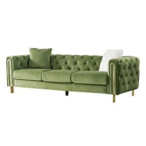 Savoy Regency Light Green Velvet Brass Sofa 246cm - Avant Garde Furniture - Designer Furniture Store & Luxury Home Decor