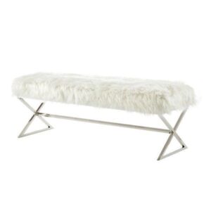 Savoy White Mongolian Fur Chrome Bench - Avant Garde Furniture - Designer Furniture Store & Luxury Home Decor