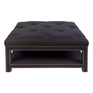 Serena Black Linen Studded Ottoman - Avant Garde Furniture - Designer Furniture Store & Luxury Home Decor