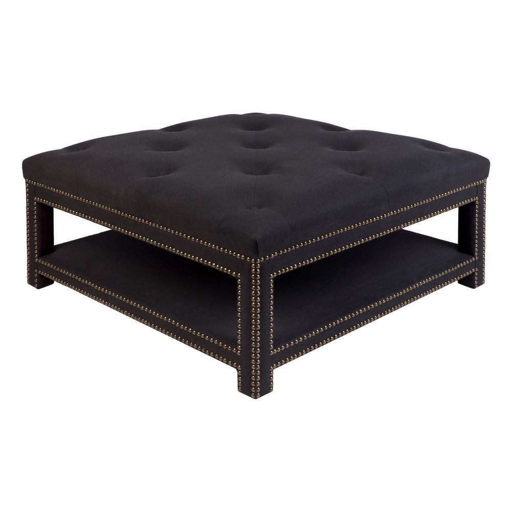 Serena Black Linen Studded Ottoman - Avant Garde Furniture - Designer Furniture Store & Luxury Home Decor