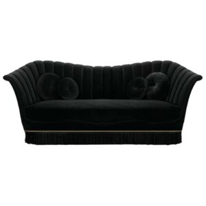 Seville Black Velvet Tassel Sofa 245cm - Avant Garde Furniture - Designer Furniture Store & Luxury Home Decor