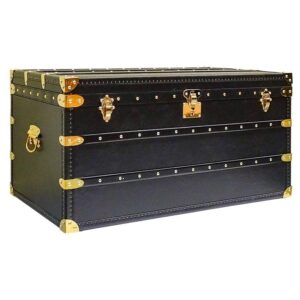 Seville Regency Black Leather Brass Trunk 93cm - Avant Garde Furniture - Designer Furniture Store & Luxury Home Decor