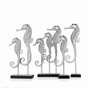 Silver Seahorse Statue Set on Marble Stand 45cm - Avant Garde Furniture - Designer Furniture Store & Luxury Home Decor