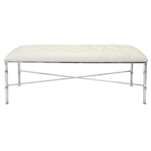 Stella White Leather Nickel Bench - Avant Garde Furniture - Designer Furniture Store & Luxury Home Decor