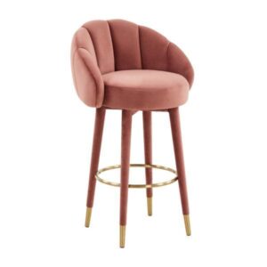 Suri Salmon Velvet Brass Barstool - Avant Garde Furniture - Designer Furniture Store & Luxury Home Decor