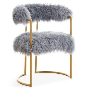 Acapulco Steel Grey Mongolian Fur Brushed Brass Chair - Avant Garde Furniture - Designer Furniture Store & Luxury Home Decor