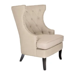 Marina Beige Linen Studded Wing Chair - Avant Garde Furniture - Designer Furniture Store & Luxury Home Decor