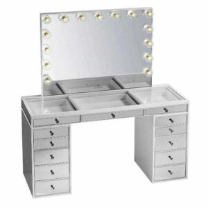 Valentino White Mirror Vanity Table with LED Mirror - Avant Garde Furniture - Designer Furniture Store & Luxury Home Decor