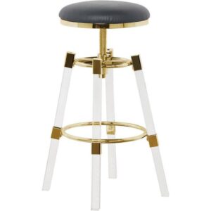 Waldorf Grey Leather Lucite Gold Stool - Avant Garde Furniture - Designer Furniture Store & Luxury Home Decor
