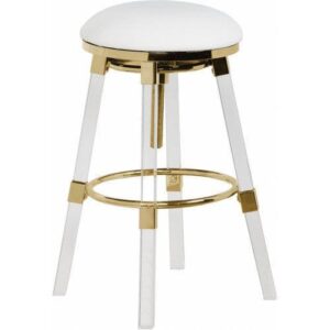 Waldorf White Leather Lucite Gold Stool - Avant Garde Furniture - Designer Furniture Store & Luxury Home Decor
