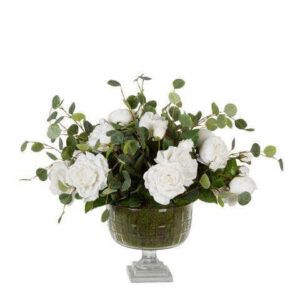 White Roses Centrepiece Arrangement in Cut Glass Planter - Avant Garde Furniture - Designer Furniture Store & Luxury Home Decor