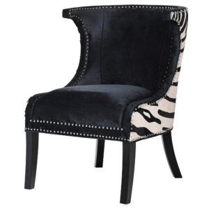 Zambezi Zebra Cowhide Black Velvet Wing Chair - Avant Garde Furniture - Designer Furniture Store & Luxury Home Decor