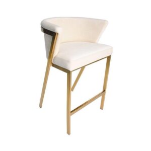 Zanetti Cream Velvet Brushed Gold Barstool - Avant Garde Furniture - Designer Furniture Store & Luxury Home Decor