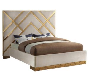 Zara Beige Gold Velvet Bed - Avant Garde Furniture - Designer Furniture Store & Luxury Home Decor