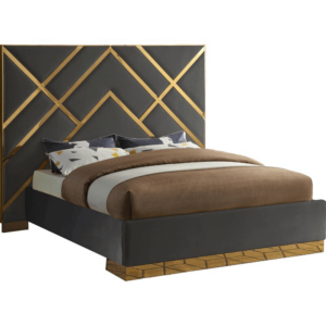 Zara Grey Velvet Gold Bed - Avant Garde Furniture - Designer Furniture Store & Luxury Home Decor