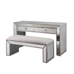 Zara Smoked Mirror Console with Cream Velvet Bench - Avant Garde Furniture - Designer Furniture Store & Luxury Home Decor