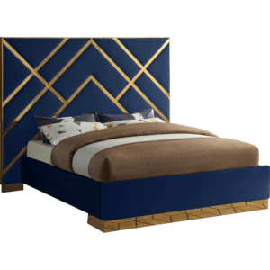 Zara Navy Velvet Gold Bed - Avant Garde Furniture - Designer Furniture Store & Luxury Home Decor