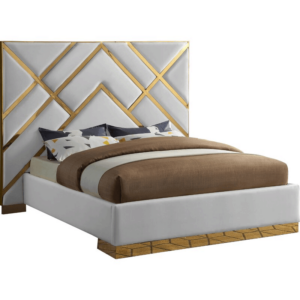 Zara White Velvet Gold Bed - Avant Garde Furniture - Designer Furniture Store & Luxury Home Decor