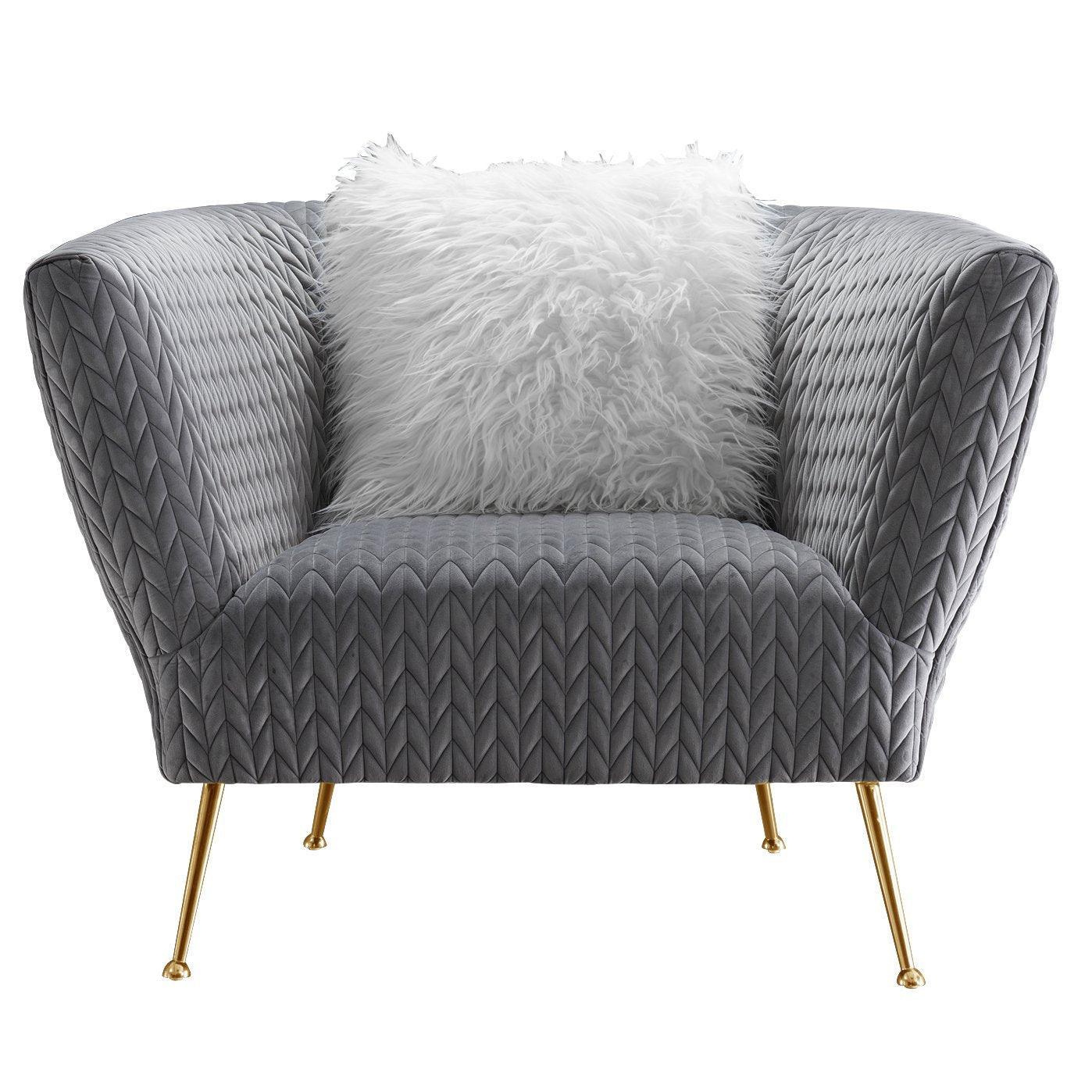 Zeta Grey Velvet Chevron Gold Armchair - Avant Garde Furniture - Designer Furniture Store & Luxury Home Decor