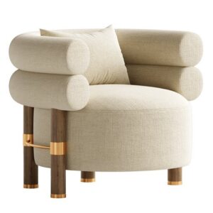 Modern beige armchair with wooden legs