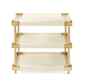 Three-tier cream and gold shelf unit