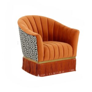 Audenza Orange Velvet Fringe Armchair