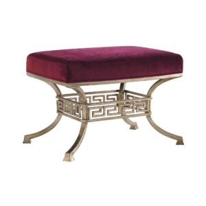 Gianni Dark Rouge Velvet Antique Gold Ottoman Stool