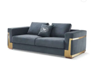 Muse Steel Blue Velvet Gold Sofa 172cm